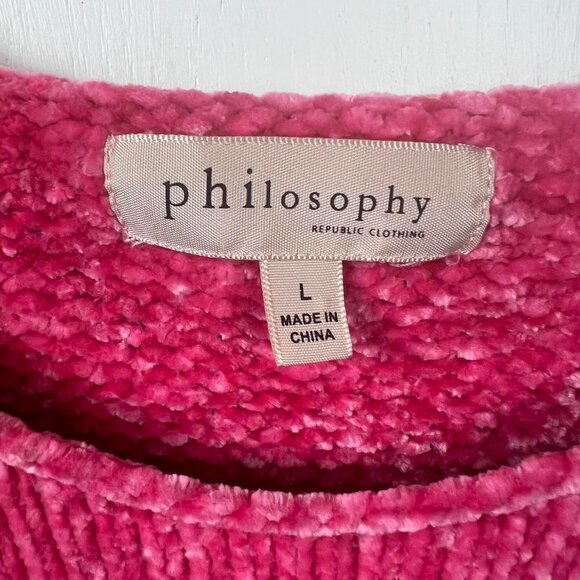 Philosophy pink chenille super soft sweater.  Size large - Picture 6 of 8